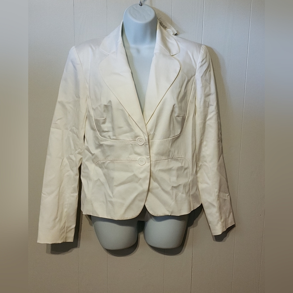 NWT Worthington Blazer Jacket White Size 8 Office Casual Long Sleeve Work A869